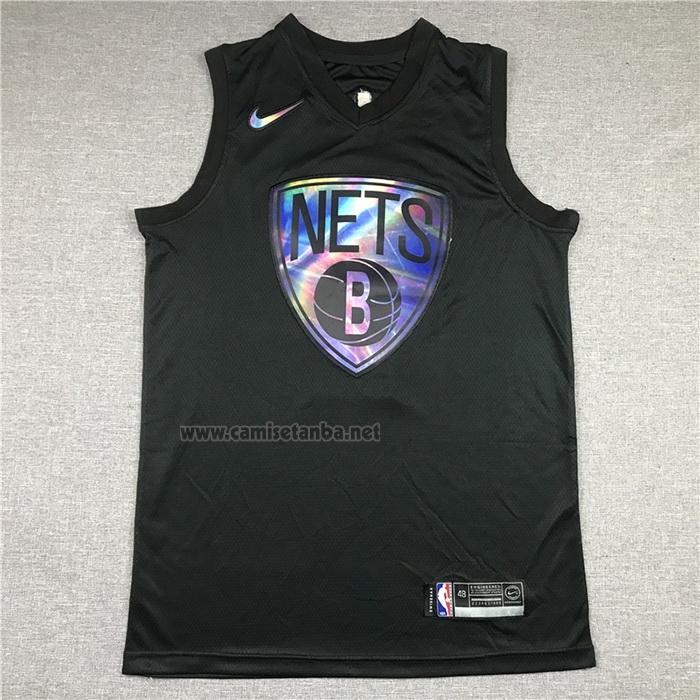 Camiseta Brooklyn Nets Kyrie Irving #11 Iridescent Logo Negro